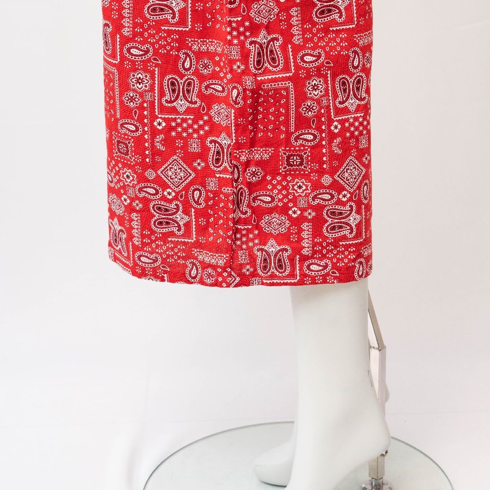 Women's Vintage Red Sleeveless Full Size Boho Chic Paisley Designer Jumpsuit - Picture 11 of 11